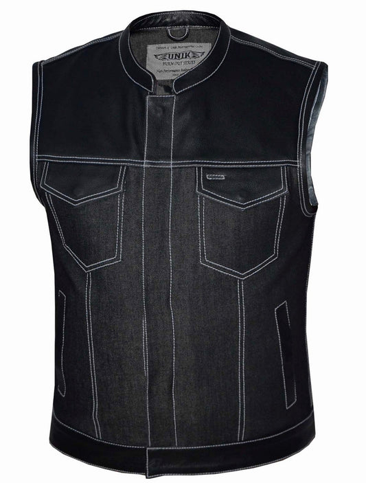Unik International Mens Denim / Leather Club Vest