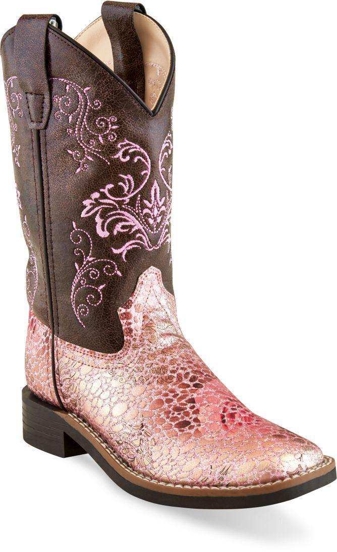Old West Antique Pink-Brown Crackle Children Toe Boots - Old West - Flyclothing LLC