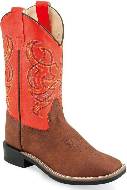 Old West Thunder Rust Brown Orange Childrens Toe Boots - Flyclothing LLC