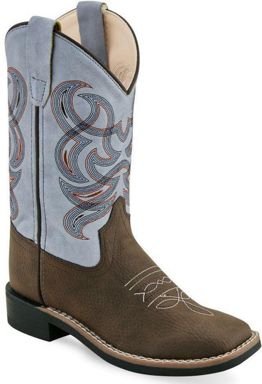 Old West Thunder Brown Sky Blue Childrens Toe Boots - Flyclothing LLC