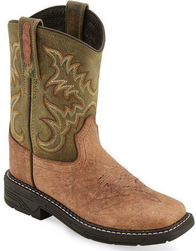Old West Brown Bull Hide Print Waxy Youth Square Toe Boots - Old West - Flyclothing LLC