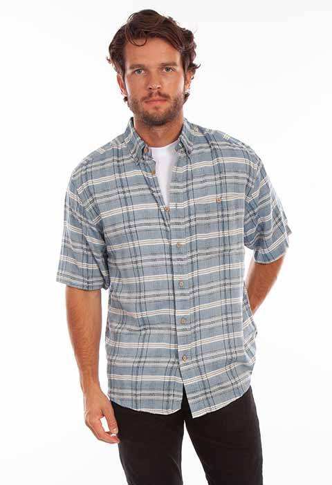 Scully Leather Western Scully Blue Worn Out's Plaid S/S Shirt - Scully Leather - Flyclothing LLC