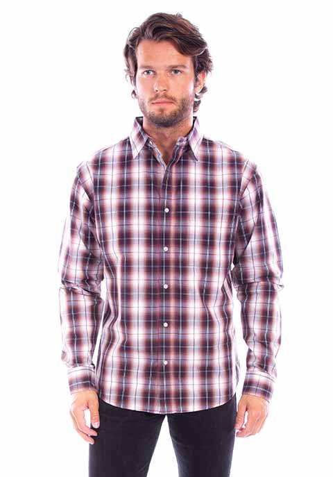 Scully Leather Western Scully Burgundy Worn Out's Plaid Shirt - Scully Leather - Flyclothing LLC