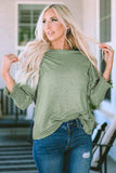 Round Neck Three-Quarter Sleeve Top - Trendsi - Flyclothing LLC