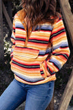 Multicolored Stripe Quarter Snap Fleece Sweatshirt - Trendsi - Flyclothing LLC