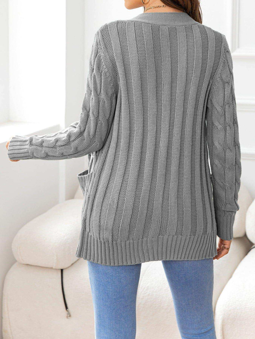 Button Down Cable-Knit Cardigan - Trendsi - Flyclothing LLC