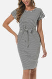 Tie Front Round Neck Short Sleeve Dress - Trendsi - Flyclothing LLC