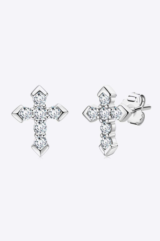Moissanite Cross Stud Earrings - Trendsi - Flyclothing LLC