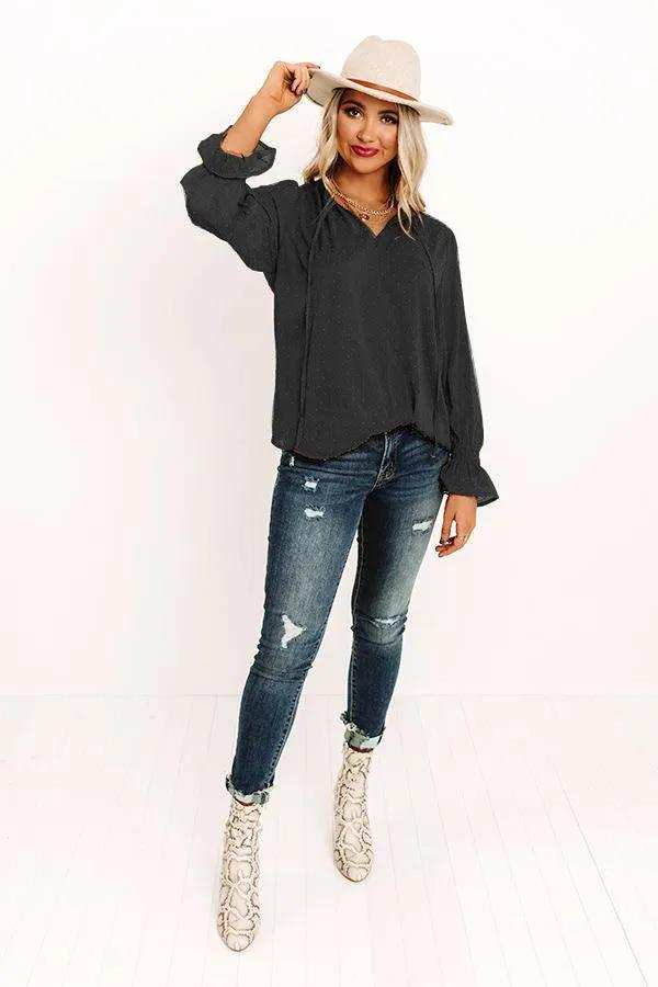 Swiss Dot Tie Neck Flounce Sleeve Blouse - Trendsi - Flyclothing LLC