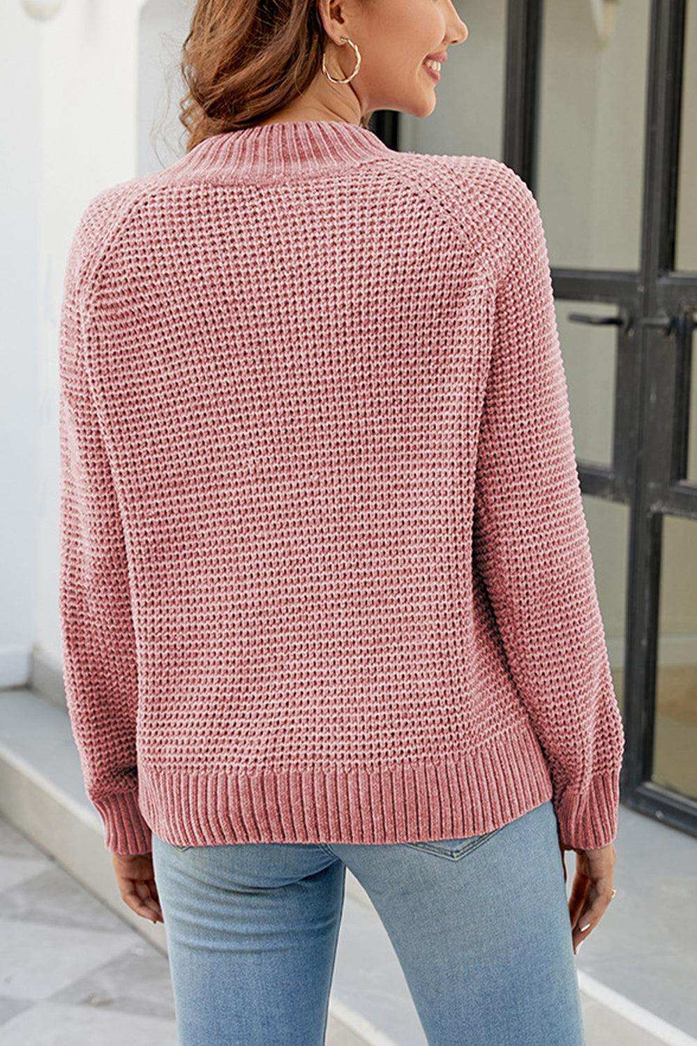 Waffle-Knit Round Neck Reglan Sleeve Sweater - Trendsi - Flyclothing LLC