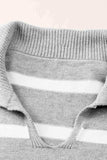 Striped Collared Neck Slit Sweater - Trendsi - Flyclothing LLC