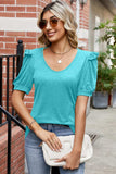 Round Neck Ruffle Trim Short Sleeve T-Shirt - Trendsi - Flyclothing LLC