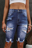 Distressed Frayed Hem Denim Bermuda Shorts - Trendsi - Flyclothing LLC