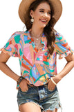 Multicolored Frill Trim V-Neck Flounce Sleeve Blouse - Trendsi - Flyclothing LLC