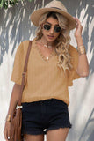Swiss Dot Lace Trim Flutter Sleeve V-Neck Blouse - Trendsi - Flyclothing LLC