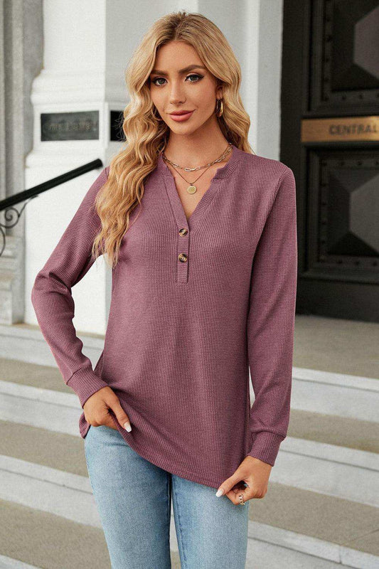 V-Neck Long Sleeve Blouse - Trendsi - Flyclothing LLC
