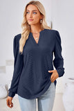 Ruched Notched Long Sleeve T-Shirt - Trendsi - Flyclothing LLC