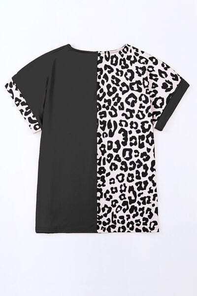 Plus Size Leopard Round Neck T-Shirt - Trendsi - Flyclothing LLC