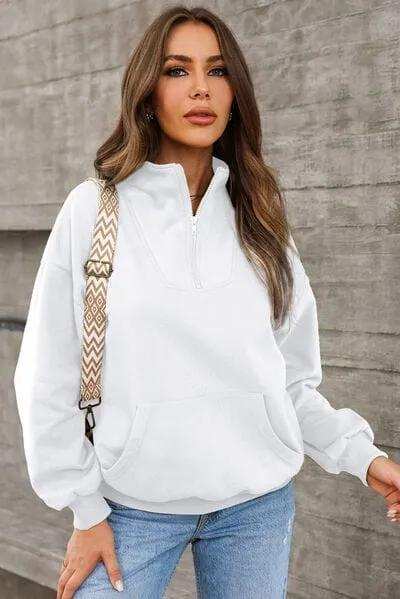 Quarter Zip Dropped Shoulder Sweatshirt - Trendsi - Flyclothing LLC