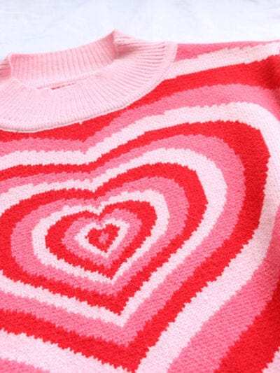 Heart Mock Neck Long Sleeve Sweater - Trendsi - Flyclothing LLC