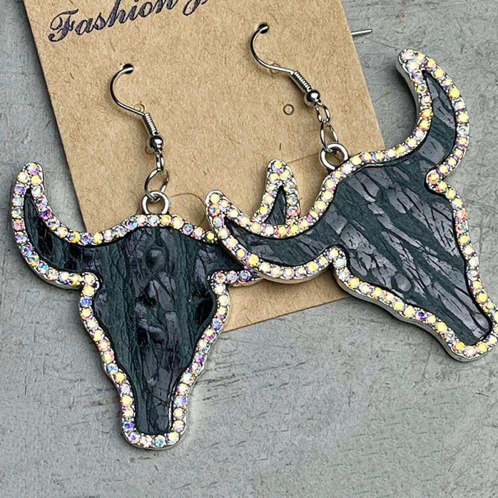 Rhinestone Trim Alloy Bull Earrings - Trendsi - Flyclothing LLC
