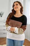 Plus Size Color Block Round Neck Sweater - Trendsi - Flyclothing LLC