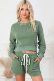 Round Neck Long Sleeve Top and Drawstring Shorts Lounge Set - Trendsi - Flyclothing LLC