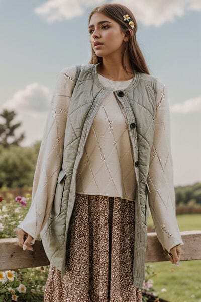 Button Up Pocketed Vest Coat - Trendsi - Flyclothing LLC