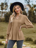 Notched Neck Flounce Sleeve Blouse - Trendsi - Flyclothing LLC