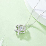 Moissanite 925 Sterling Silver Bow & Heart Necklace - Trendsi - Flyclothing LLC