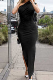 Ribbed Slit Single Shoulder Wrap Dress - Trendsi - Flyclothing LLC