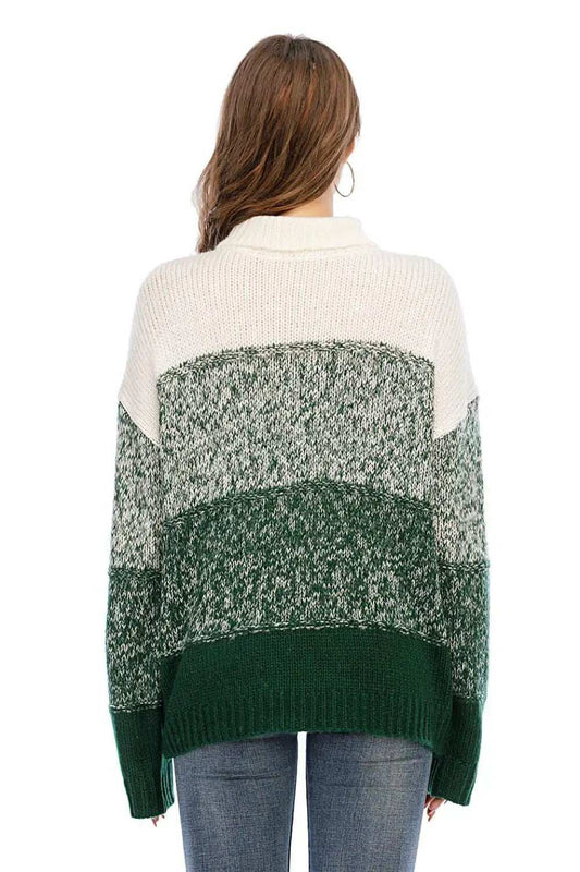 Color Block Turtleneck Knit Pullover - Trendsi - Flyclothing LLC