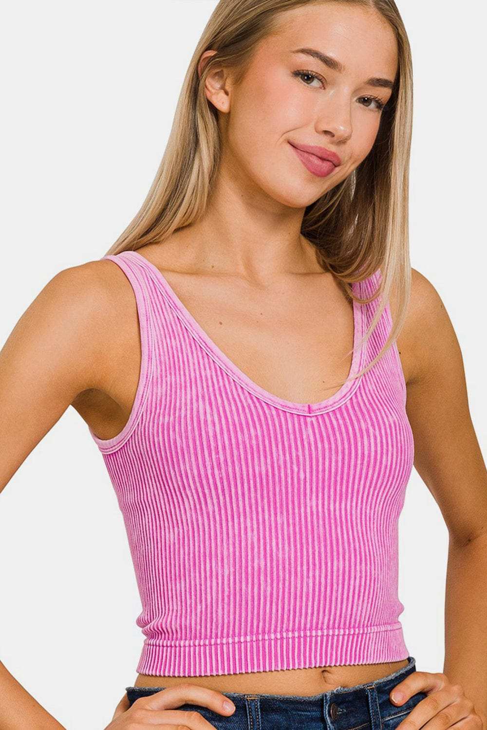 Zenana Washed Ribbed Cropped Tank - Trendsi - Flyclothing LLC