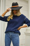 Round Neck Long Sleeve Waffle-Knit Sweater - Trendsi - Flyclothing LLC