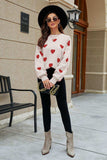 Heart Pattern Lantern Sleeve Round Neck Tunic Sweater - Trendsi - Flyclothing LLC