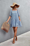 Swiss Dot Square Neck Half Balloon Sleeve Dress - Trendsi - Flyclothing LLC