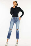 Kancan High Waist Distressed Hem Detail Cropped Straight Jeans - Trendsi - Flyclothing LLC