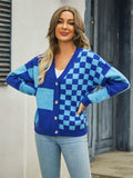Plaid V-Neck Dropped Shoulder Cardigan - Trendsi - Flyclothing LLC