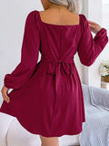 Tied Square Neck Balloon Sleeve Dress - Trendsi - Flyclothing LLC