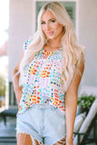 Ruffled Printed Round Neck Blouse - Trendsi - Flyclothing LLC