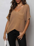 V-Neck Slit High-Low Knit Top - Trendsi - Flyclothing LLC