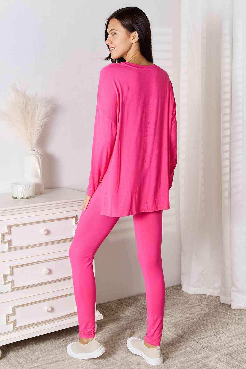 Basic Bae Full Size V-Neck Soft Rayon Long Sleeve Top and Pants Lounge Set - Trendsi - Flyclothing LLC