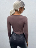 Twist Front V-Neck Long Sleeve Bodysuit - Trendsi - Flyclothing LLC