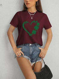Heart Lucky Clover Round Neck Short Sleeve T-Shirt - Trendsi - Flyclothing LLC