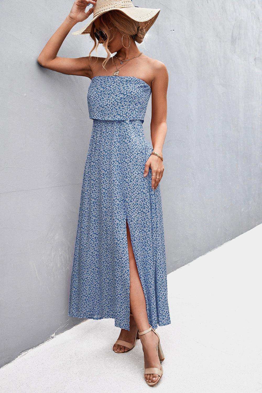 Strapless Split Maxi Dress - Trendsi - Flyclothing LLC