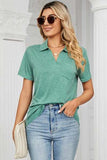 Johnny Collar Short Sleeve Blouse - Trendsi - Flyclothing LLC