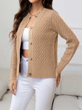 Round Neck Cable-Knit Buttoned Knit Top - Trendsi - Flyclothing LLC