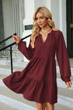 Notched Neck Long Sleeve Mini Dress - Trendsi - Flyclothing LLC