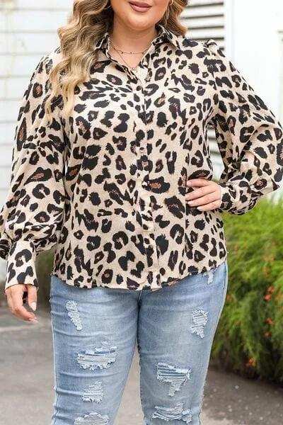 Plus Size Printed Long Sleeve Shirt - Trendsi - Flyclothing LLC