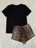 Leopard Lip Graphic Top and Shorts Lounge Set - Trendsi - Flyclothing LLC